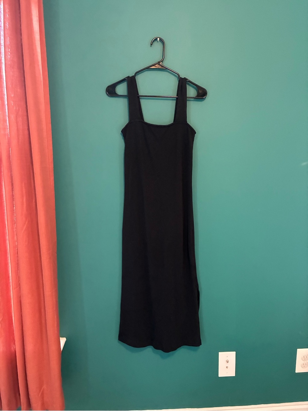 Old Navy Black Midi Slip Dress with Square Neck